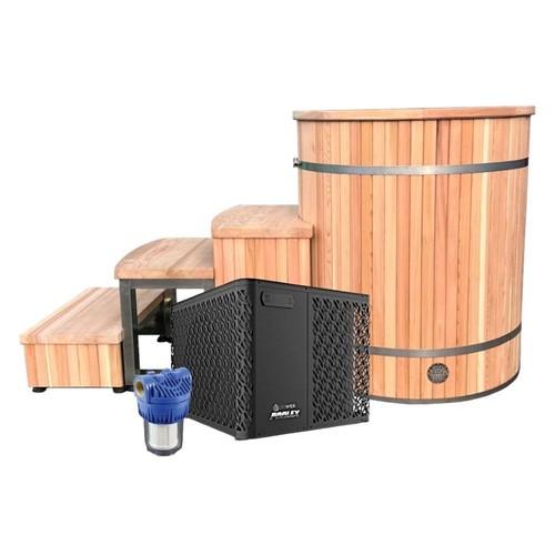 Upright cedar ice bath barrel - ice,